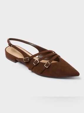 NWT Women’s A New Day Twiggy Multi Buckle Mini Heel Flats Brown Suede Sz 8